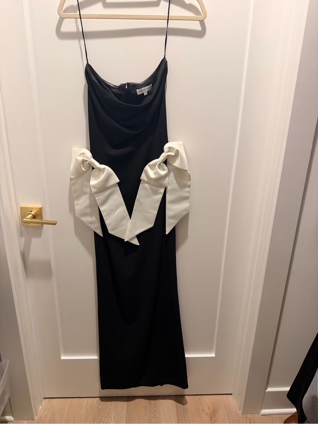 Susanna Chow Strapless Black Gown With White Bow Details — image 2 of 4